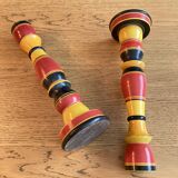 Polychrome turned wooden candlesticks