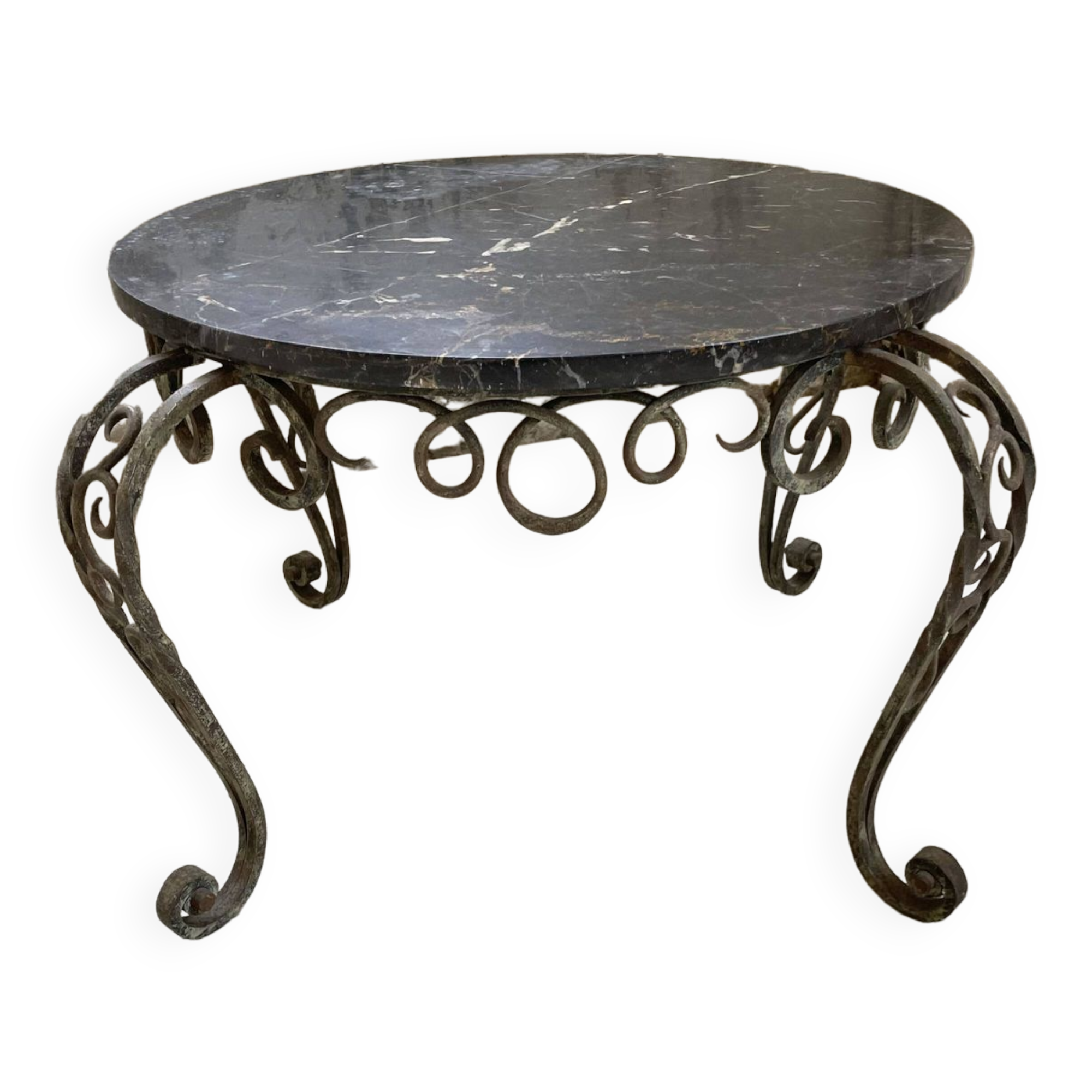 René Drouet coffee table in metal and black marble.