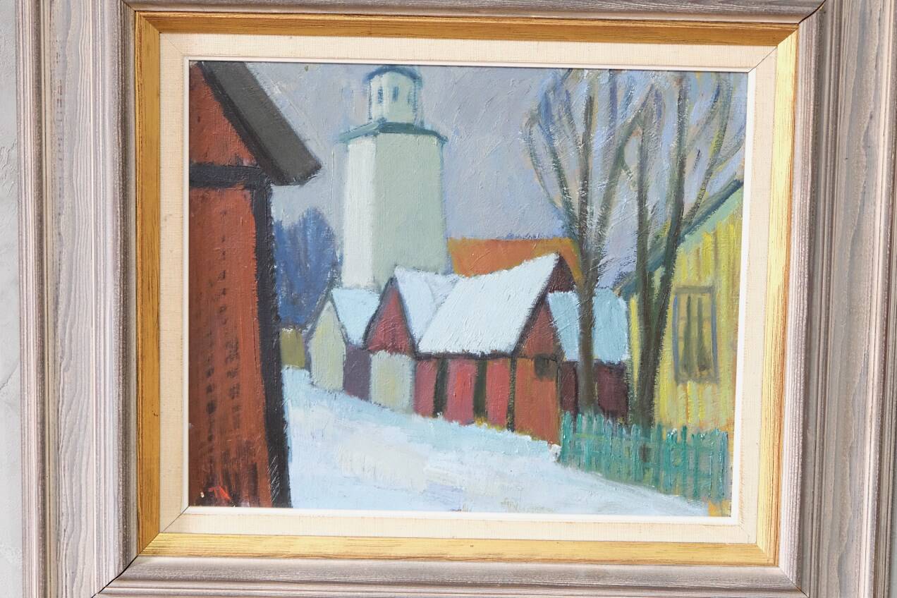 Tage Nilsson, Paysage moderne suédois, années 1960, Huile sur panneau, Encadré