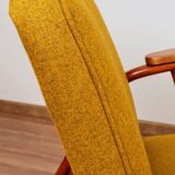 MID Century Armchair Ocher Yellow Wool, Turned Legs, 1960s