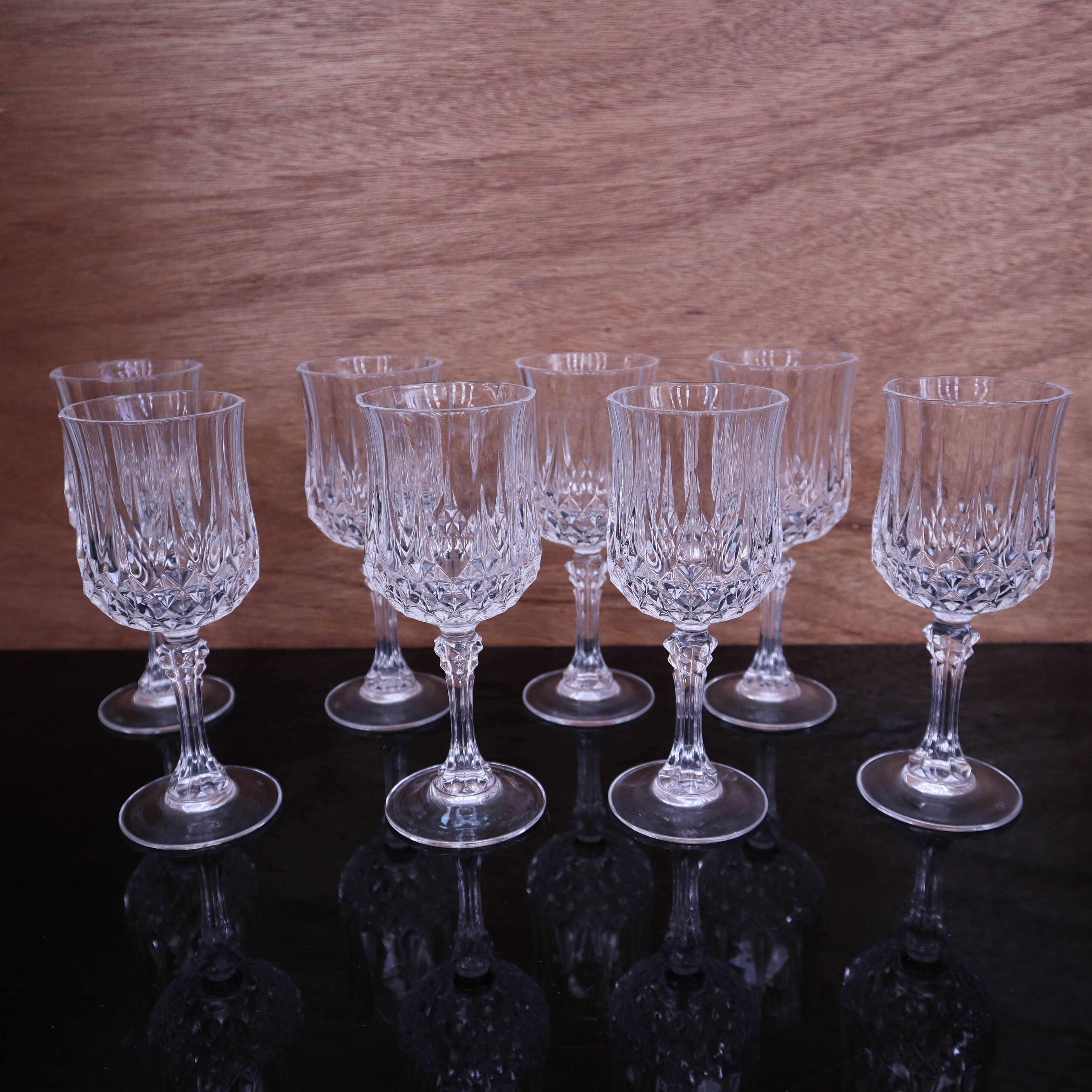8 crystal red wine glasses from Arques, Longchamp model.
