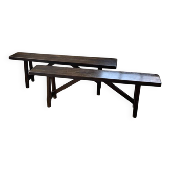 Pair of solid oak benches