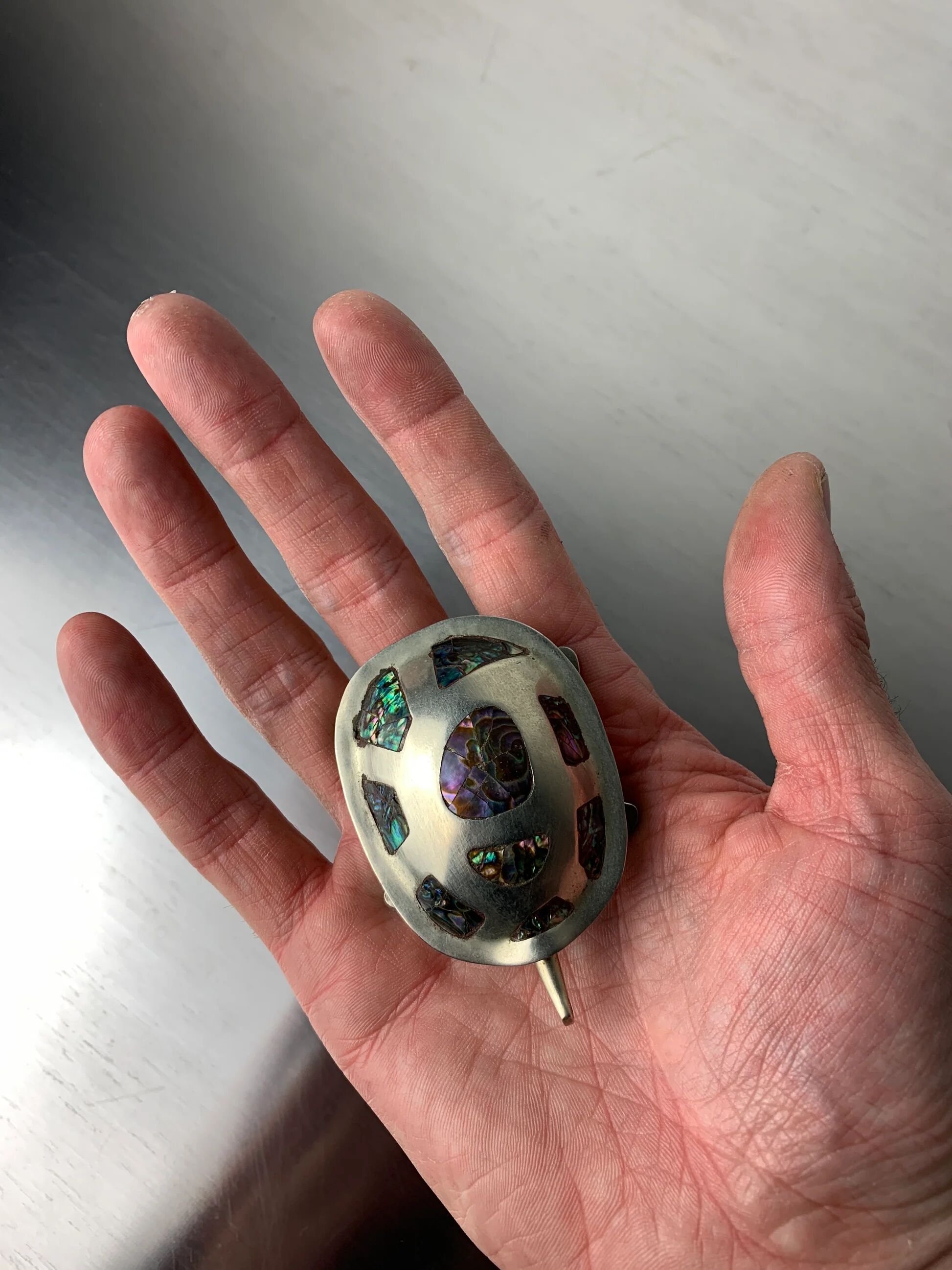 Abalone shell & alpaca silver turtle box, Mexico, 1970