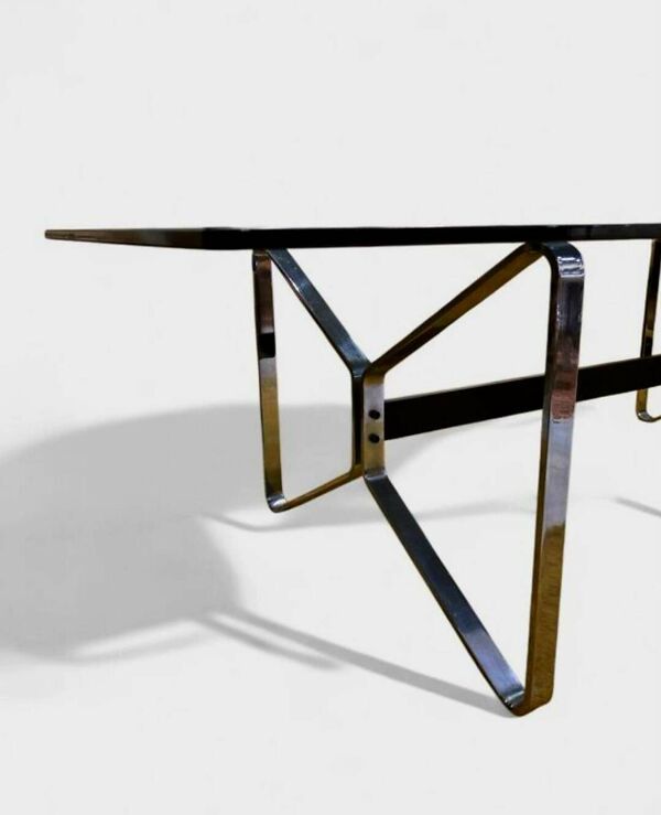 Table design verre fumé & chrome – Style italien années 70