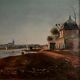 Oil on canvas riverside late 19th century monogram AT