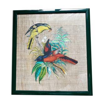 Framed exotic bird painting