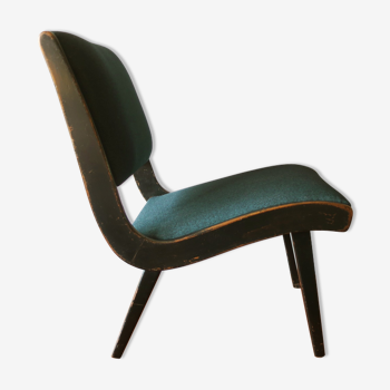 Jens Risom armless chair with ebonized frame and petrol blue-green covers