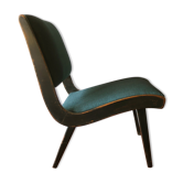 Jens Risom armless chair with ebonized frame and petrol blue-green covers