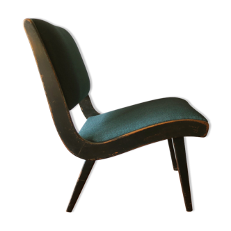 Jens Risom armless chair with ebonized frame and petrol blue-green covers
