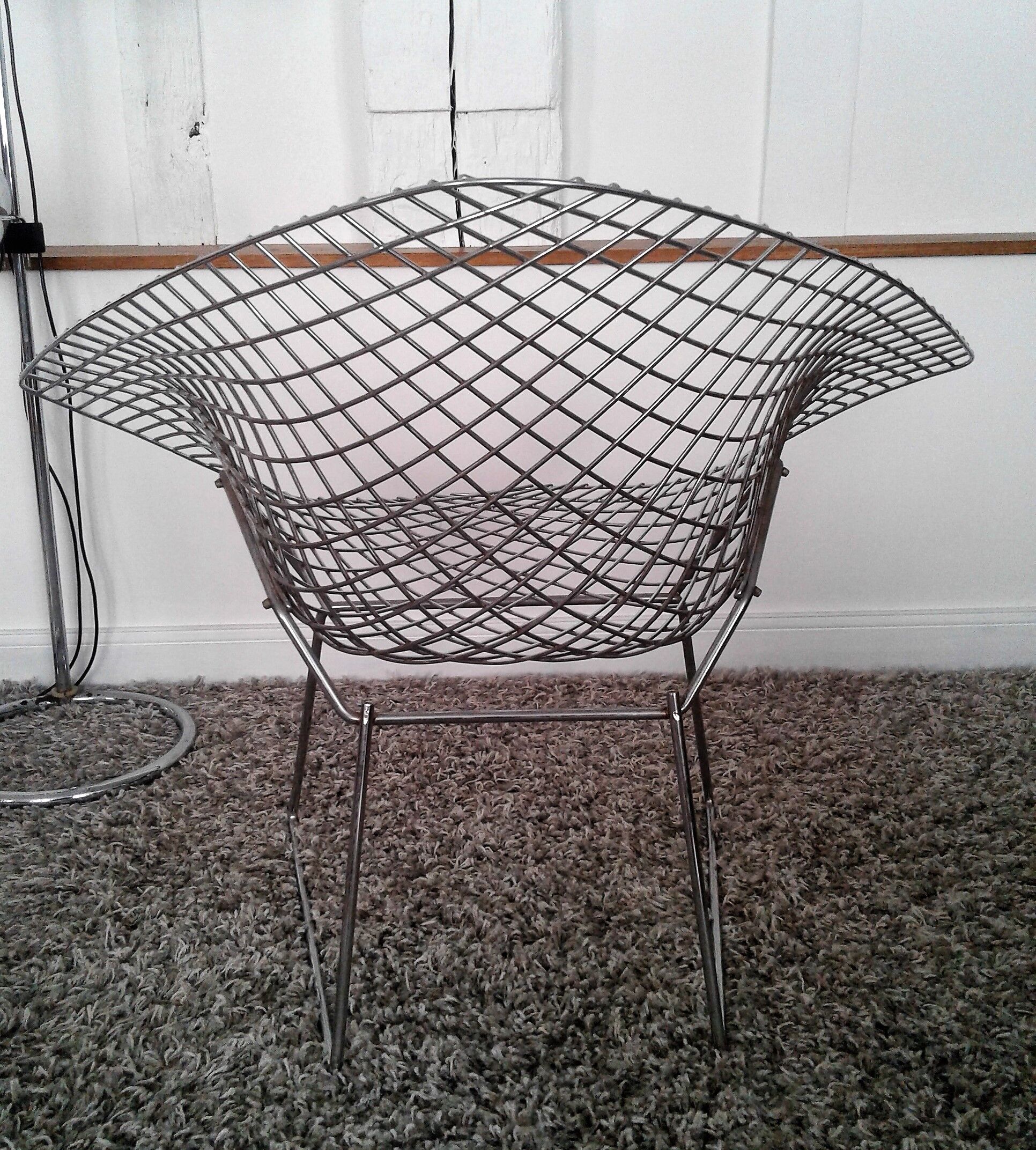 Diamond design chromed metal Chair Harry Bertoia Knoll early 1970s edition