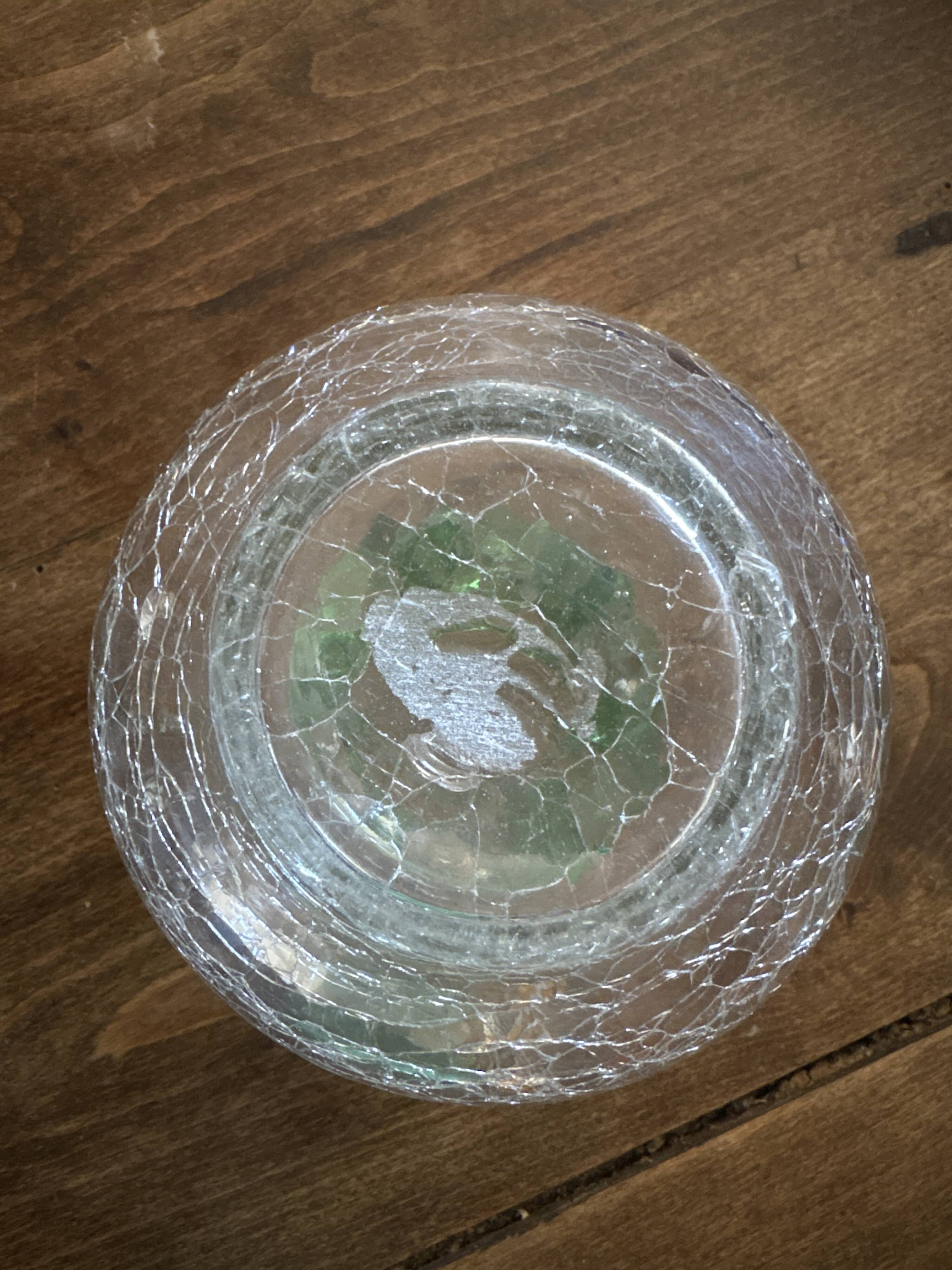 Vintage cracked glass carafe with green collar MCM – 1950s