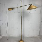 Italian adjustable floor lamp in pencil reed bamboo rattan and brass, 1970s
