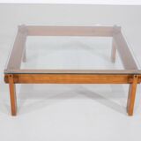 Square oak coffee table, Italy - 1970s