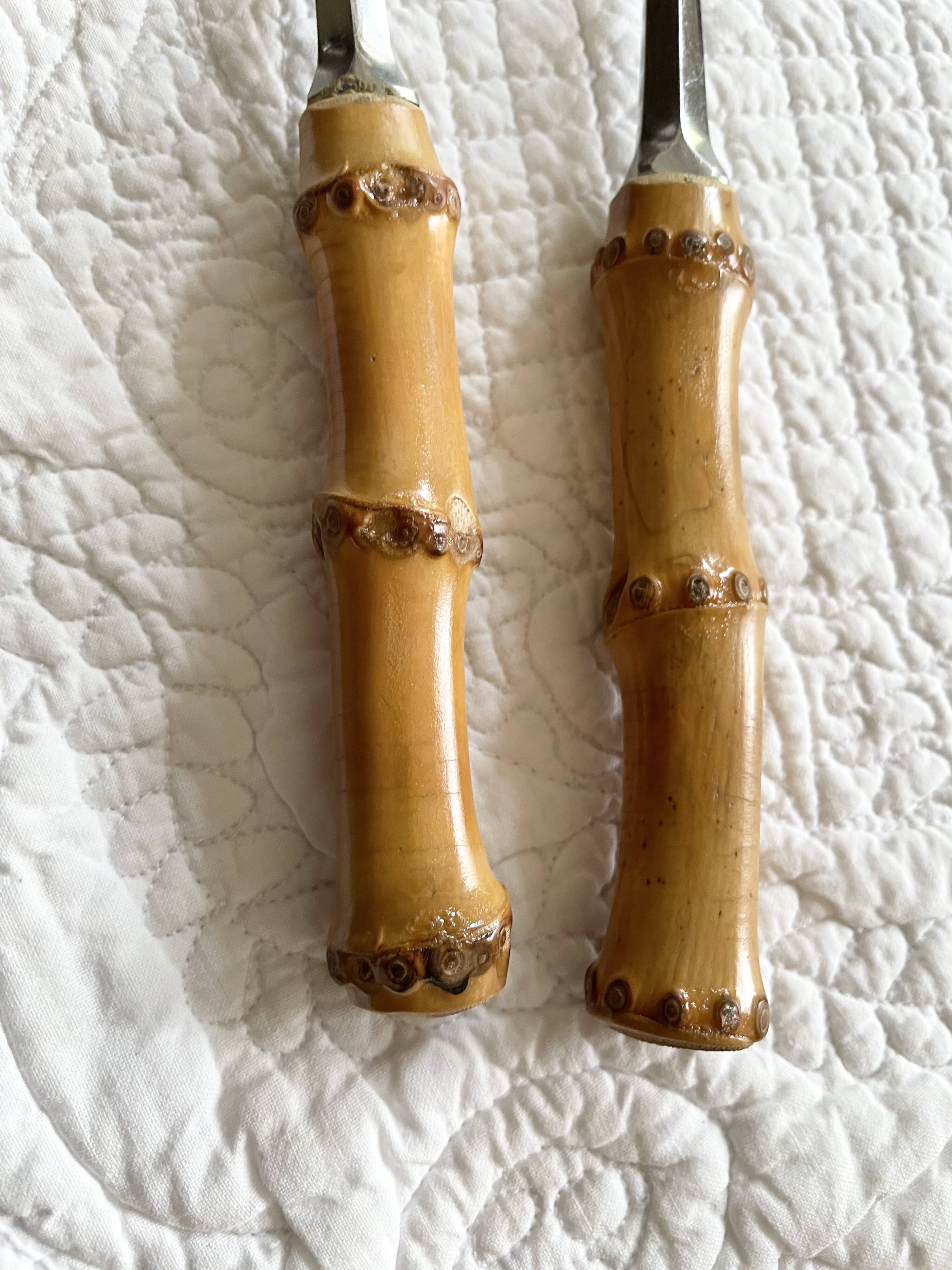 Serving cutlery with bamboo and stainless steel handles