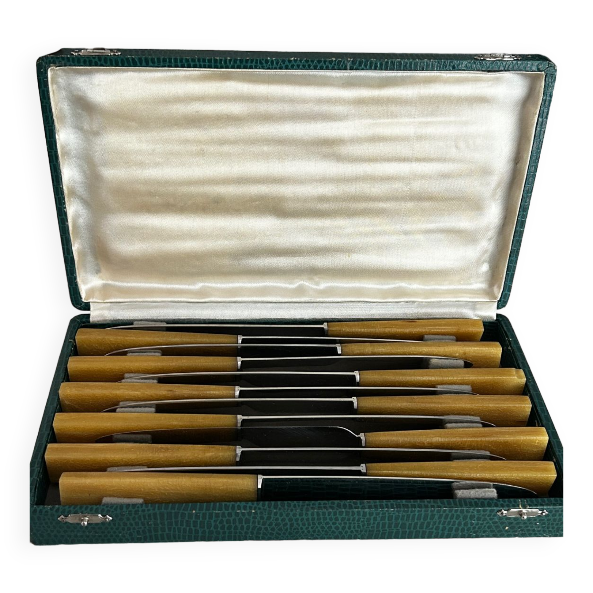 Box of 12 knives with horn handles