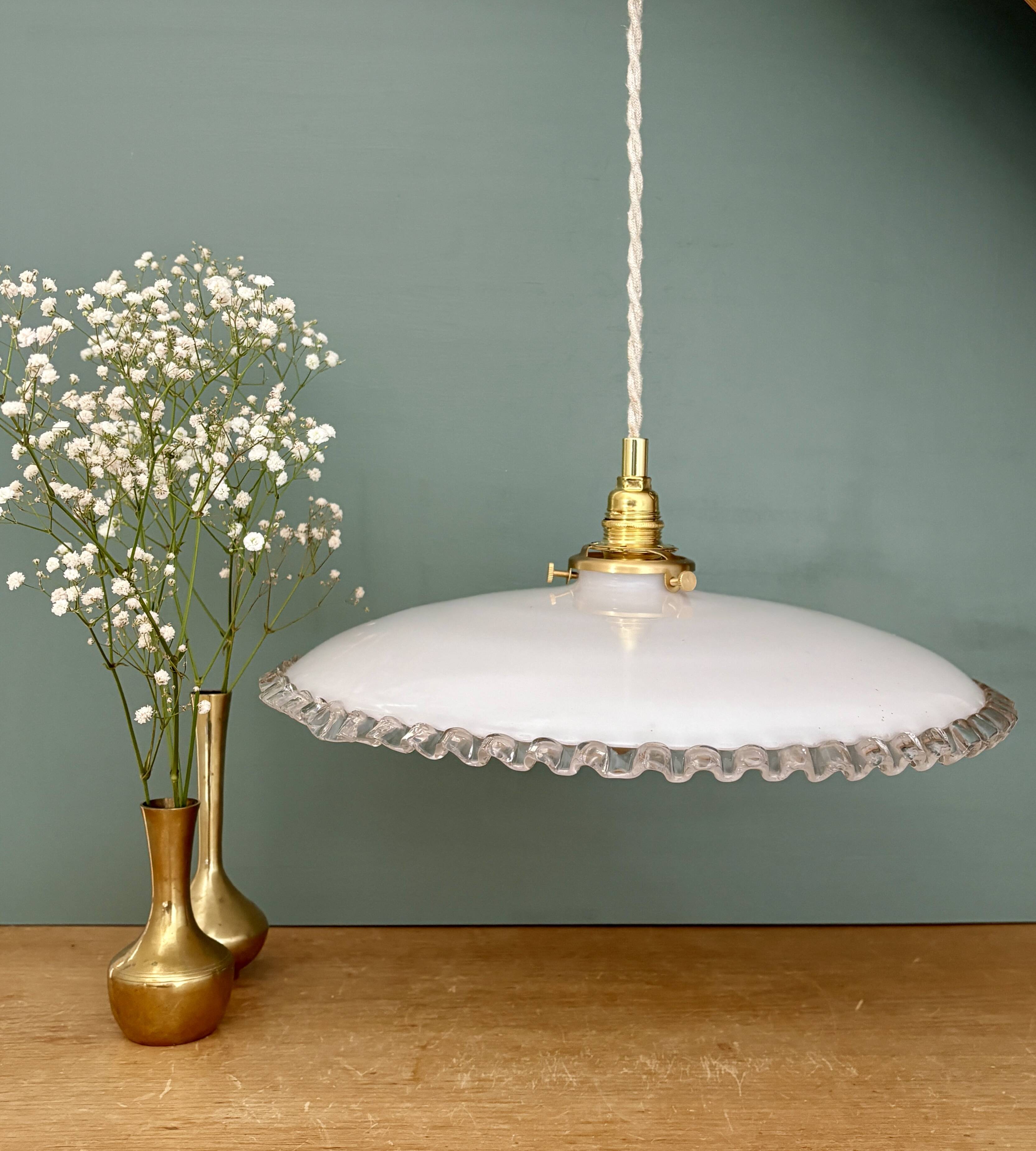 XXL vintage opaline lampshade pendant light