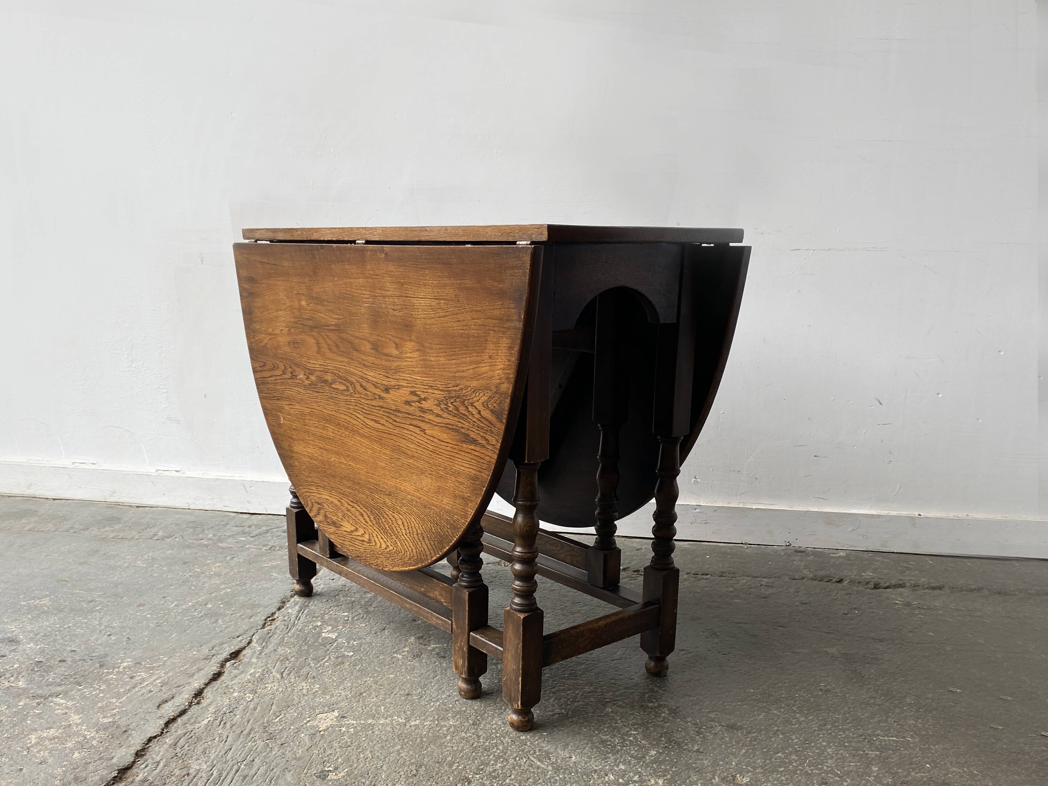 Antique Oak Drop Leaf Gate-leg Table with Barley Twist Legs