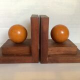 Pair of bookends wood ball yellow art deco
