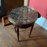 Table bouillotte style Louis XVI merisier marbre