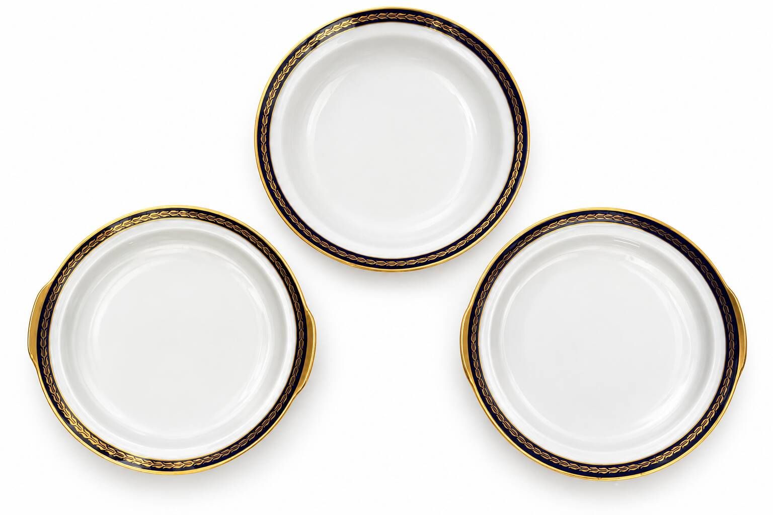 Saint-Amand Fribourg table service in midnight blue and gold, 45 pieces.