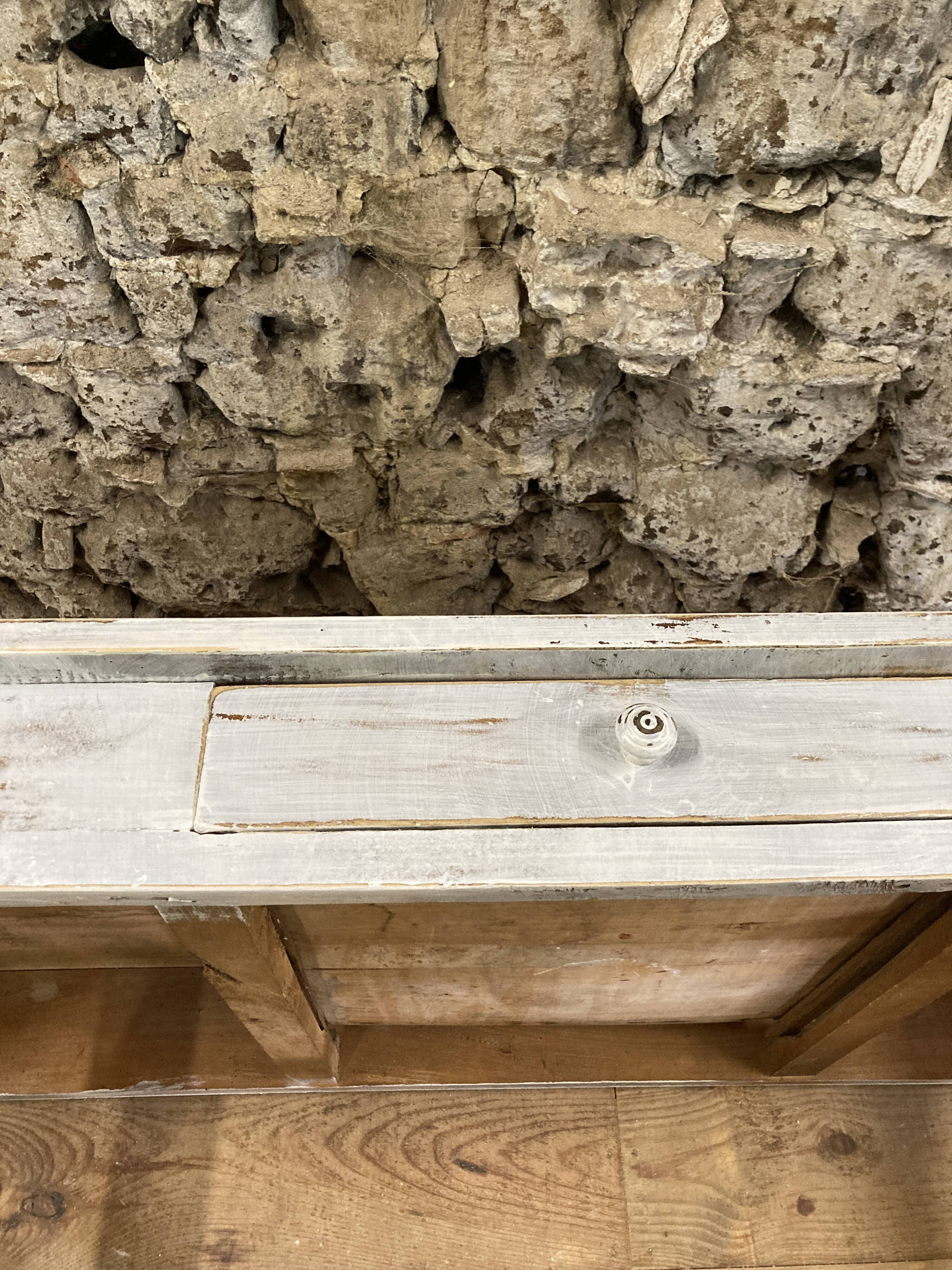 Farmhouse table 6 people white patinated in rectangular solid oak