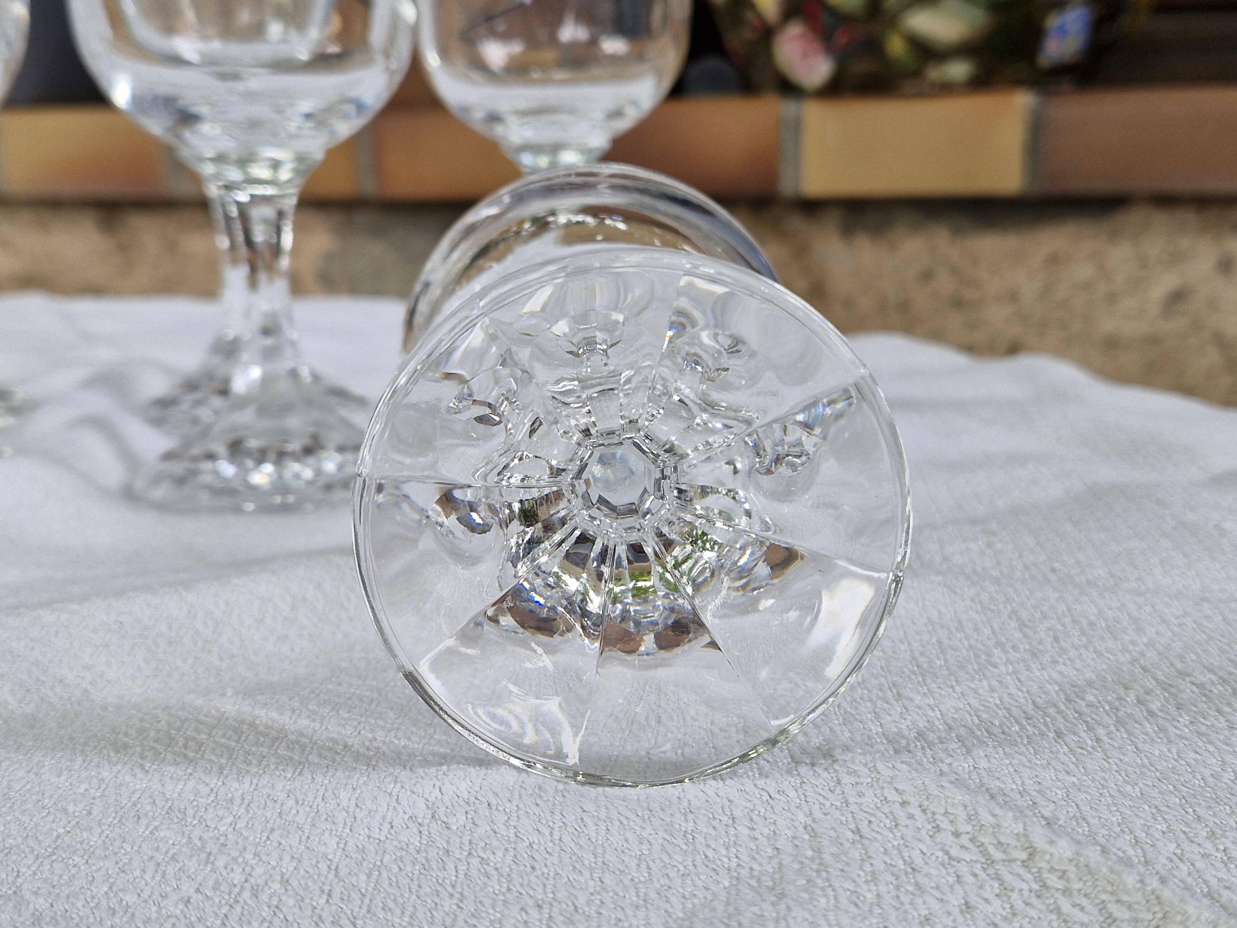 Vintage 10 Large Crystal Glasses - Engraved Logo - Cut Stem - Very Heavy