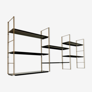 Vintage wall shelves in gold and black metal