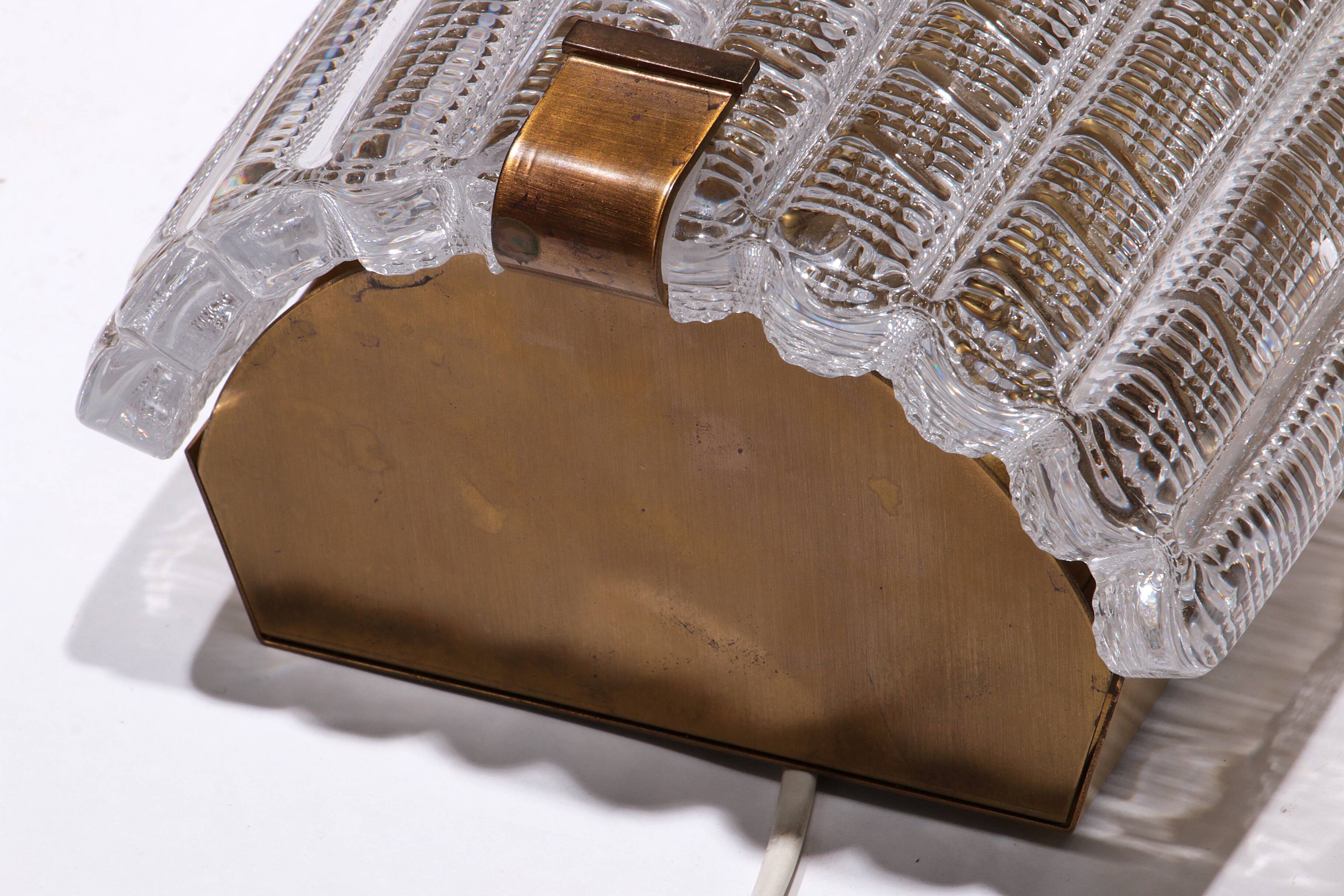 Orrefors Design XXL Wall lamps by Carl Fagerlund glass and brass, 1960s