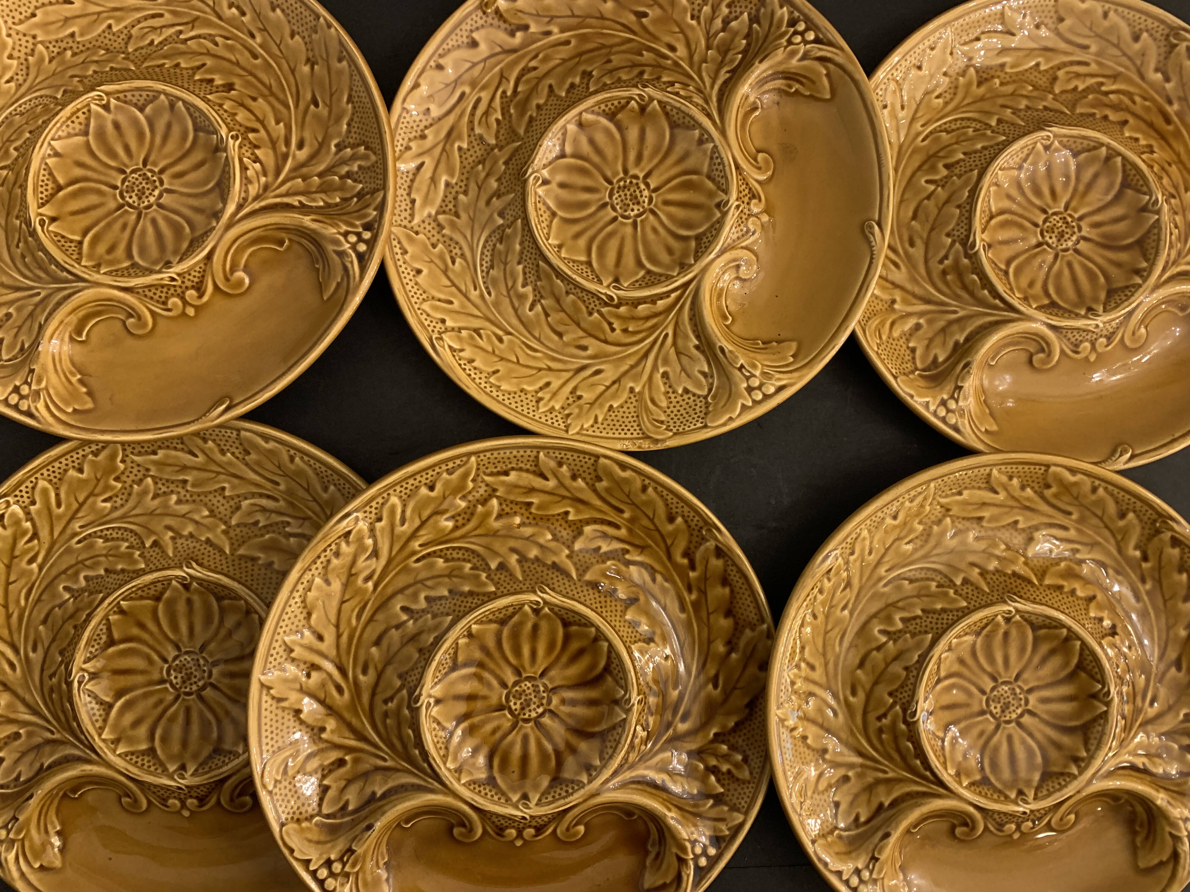 6 plates slurry for artichokes in Gien earthenware, 1960