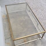 Rectangular coffee table in brass and chromed metal 1970 design