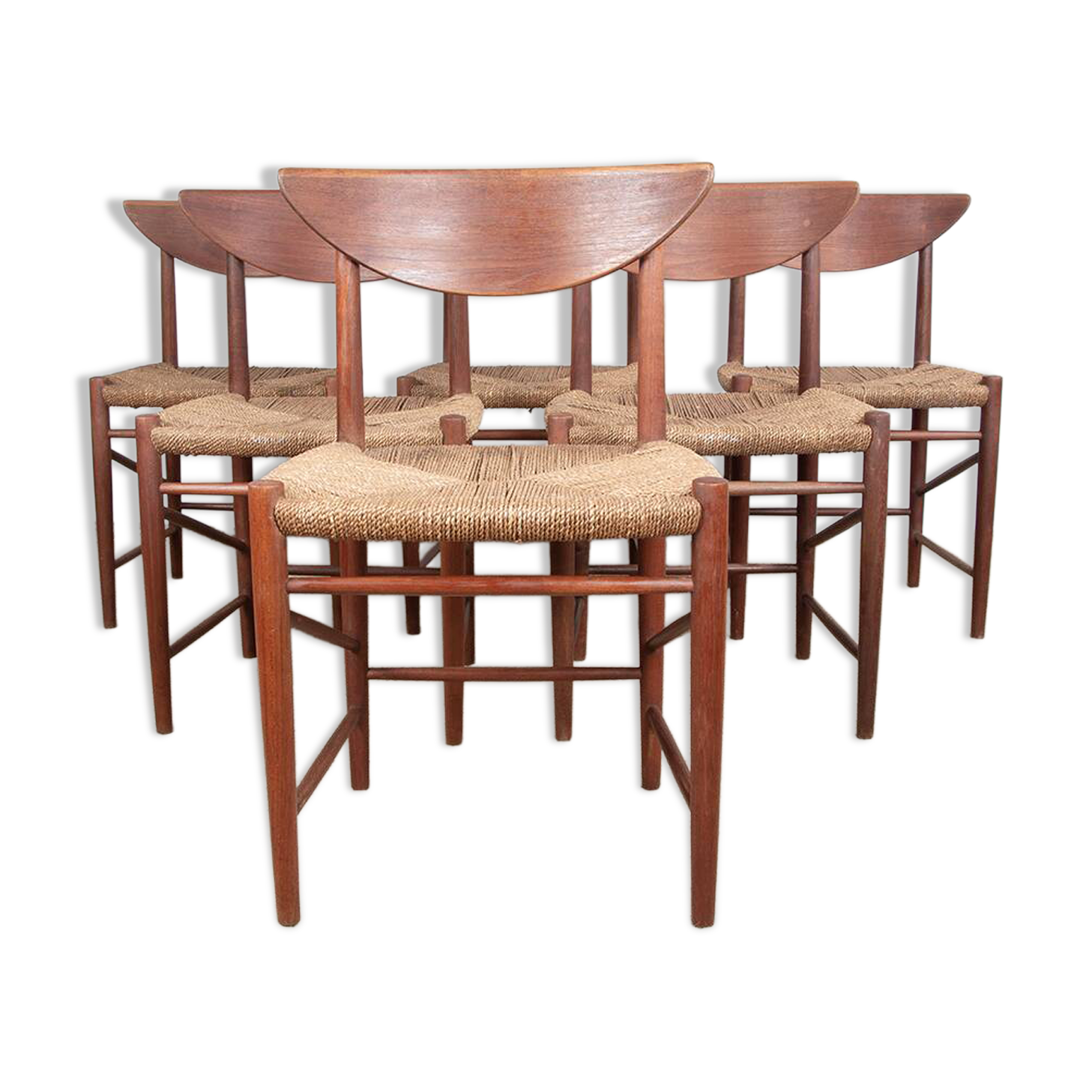 6 Danish chairs in teak and sea rush, model 316 by Peter Hvidt 1960.