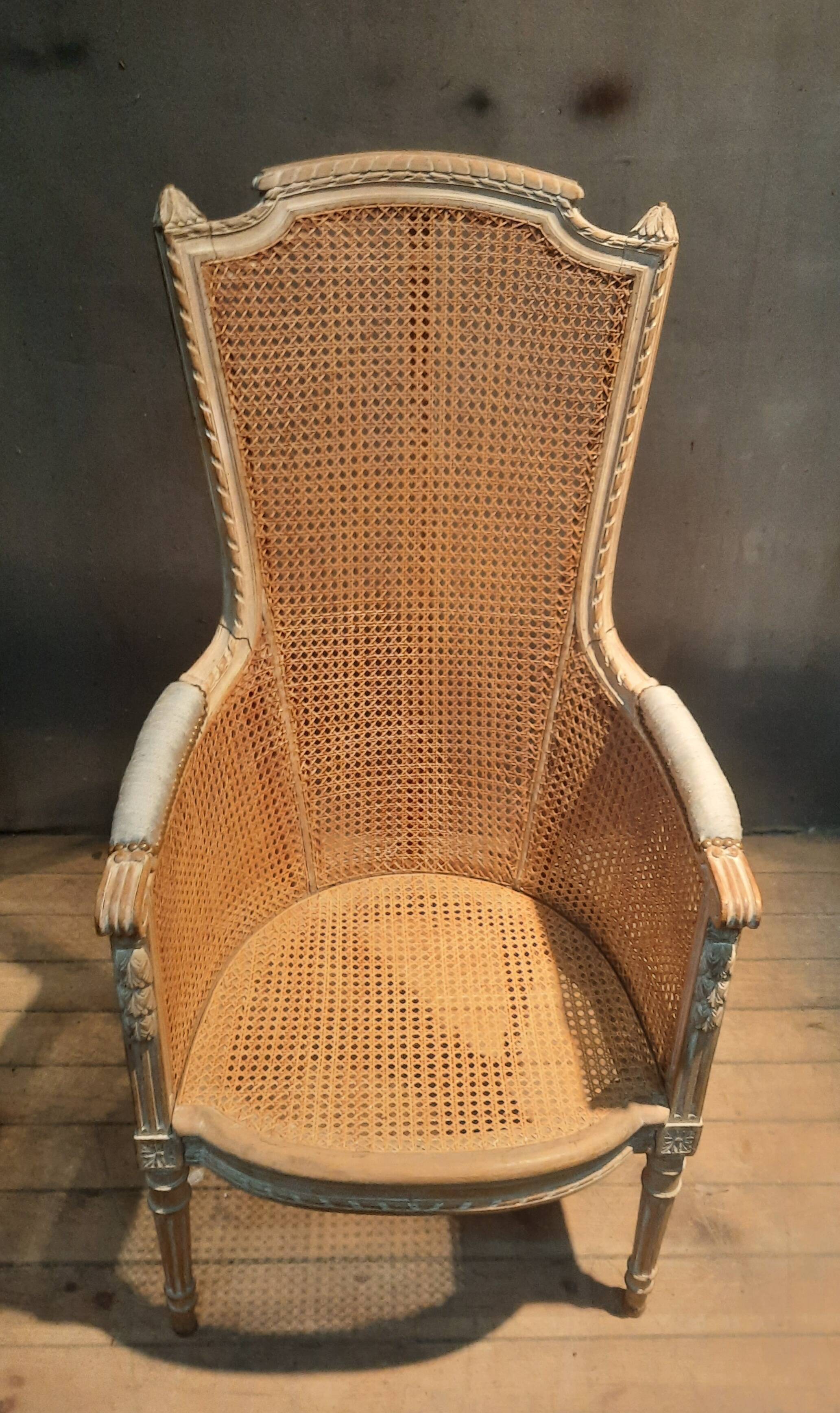 Louis XVI high-backed caned armchair
