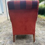 Set of two armchairs and its velvet checkerboard pouf