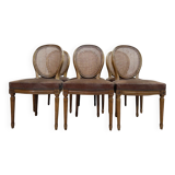 Set of 6 Louis XVI medallion chairs in wood and caning.