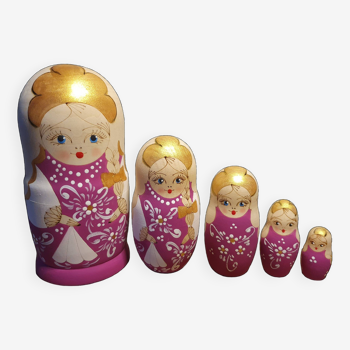 Suite de 5 poupée russes Matriochka pyrogravées
