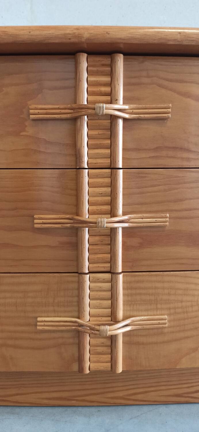 Vintage chest of drawers with bamboo and rattan details