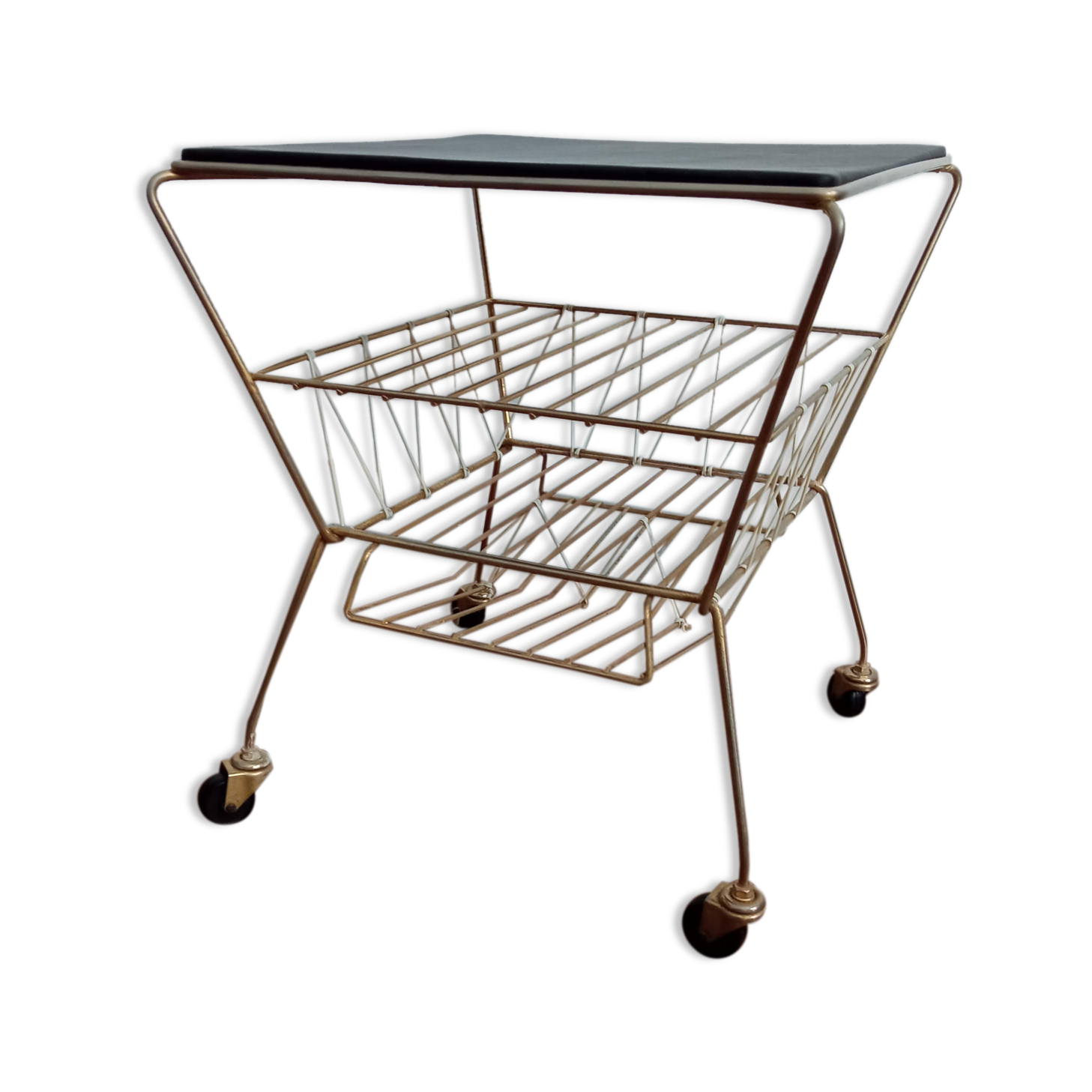 1960s metal dore and scoubidou side table