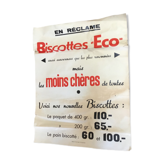 Affiche publicitaire épicerie biscottes éco 1950