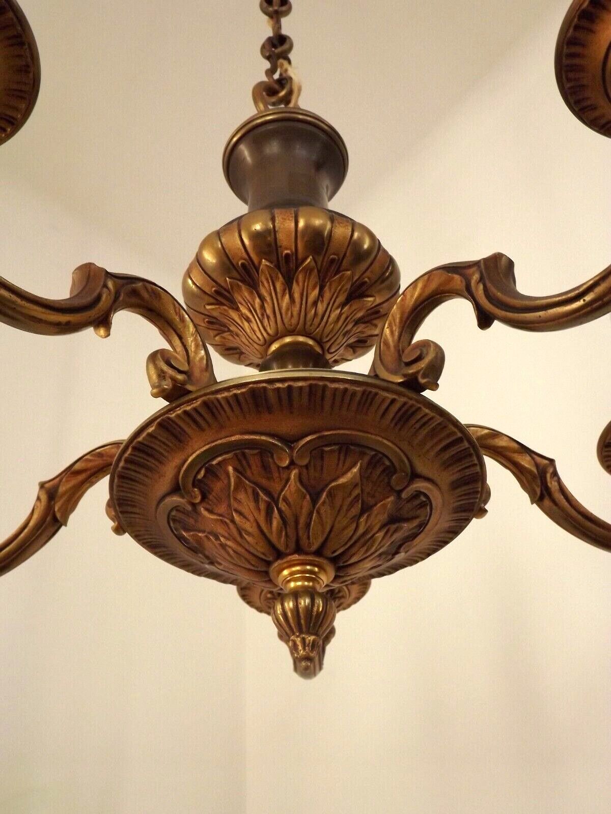 French Vintage Heavy Bronze/Brass 5 Light Empire Style Chandelier 3990