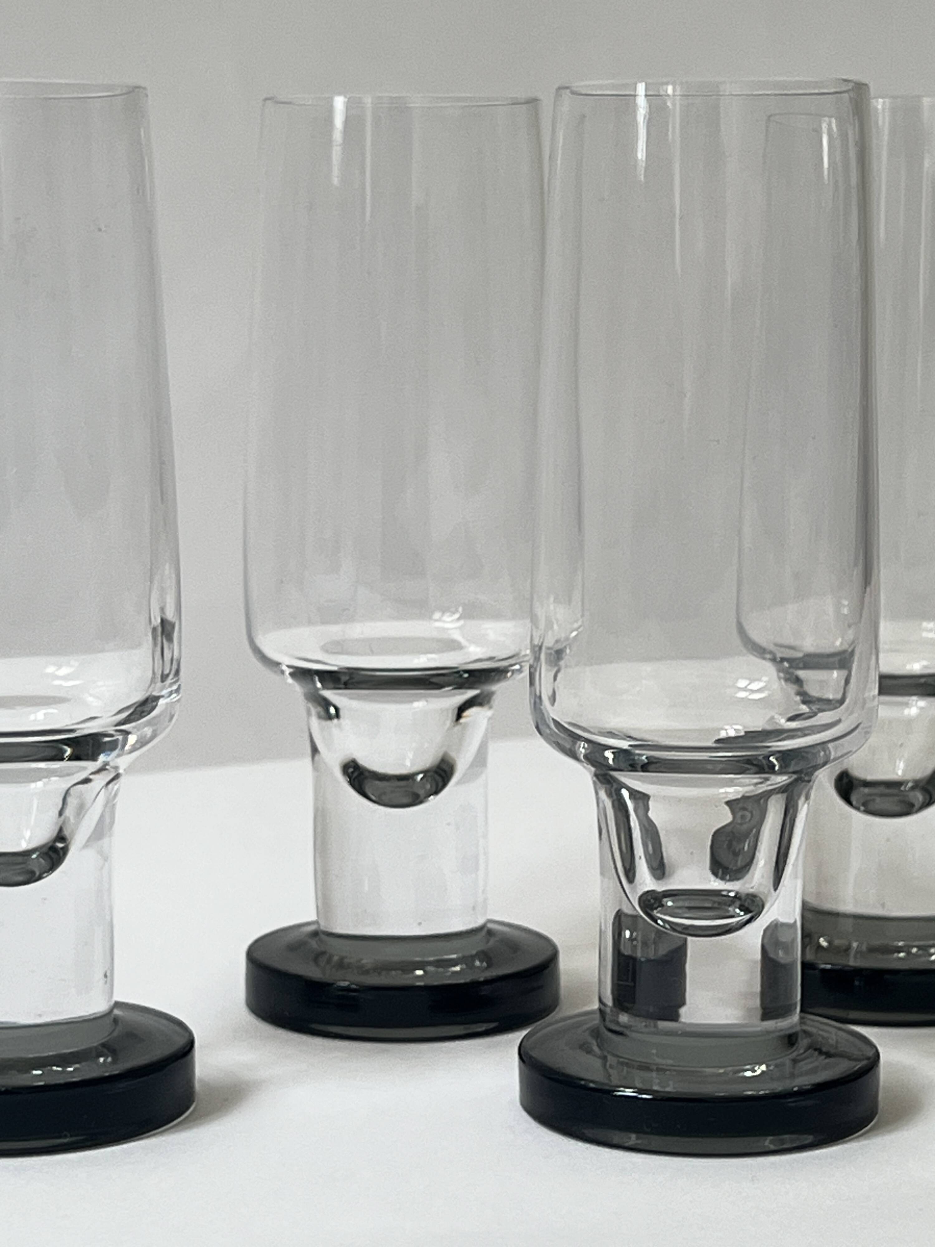 Set of 4 black crystal wine/champagne glasses, French, circa 1970.