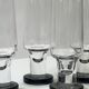 Set of 4 black crystal wine/champagne glasses, French, circa 1970.