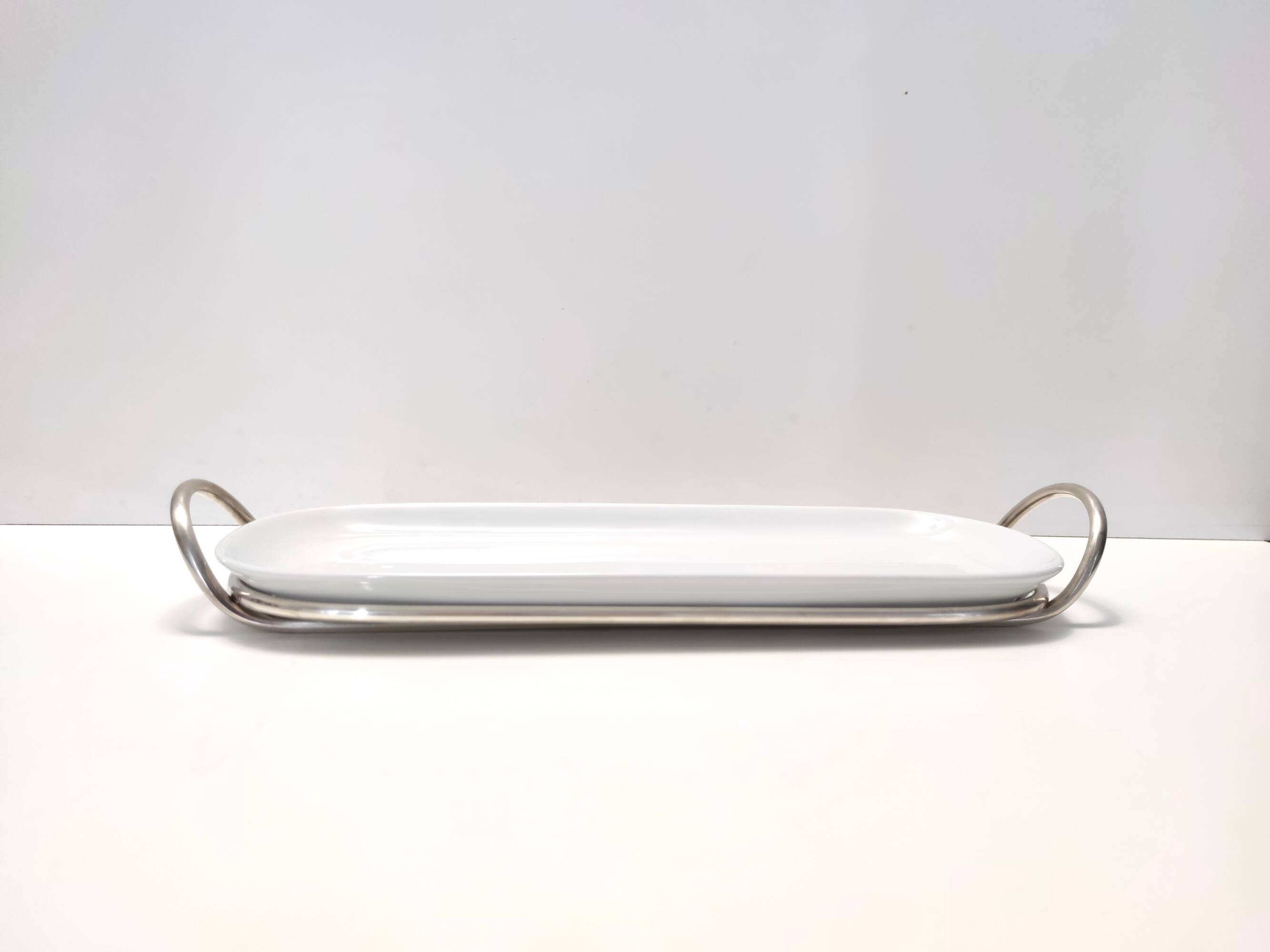 Postmodern Sabattini Sheffield Plated Metal and Ceramic Serving Plate, Italy