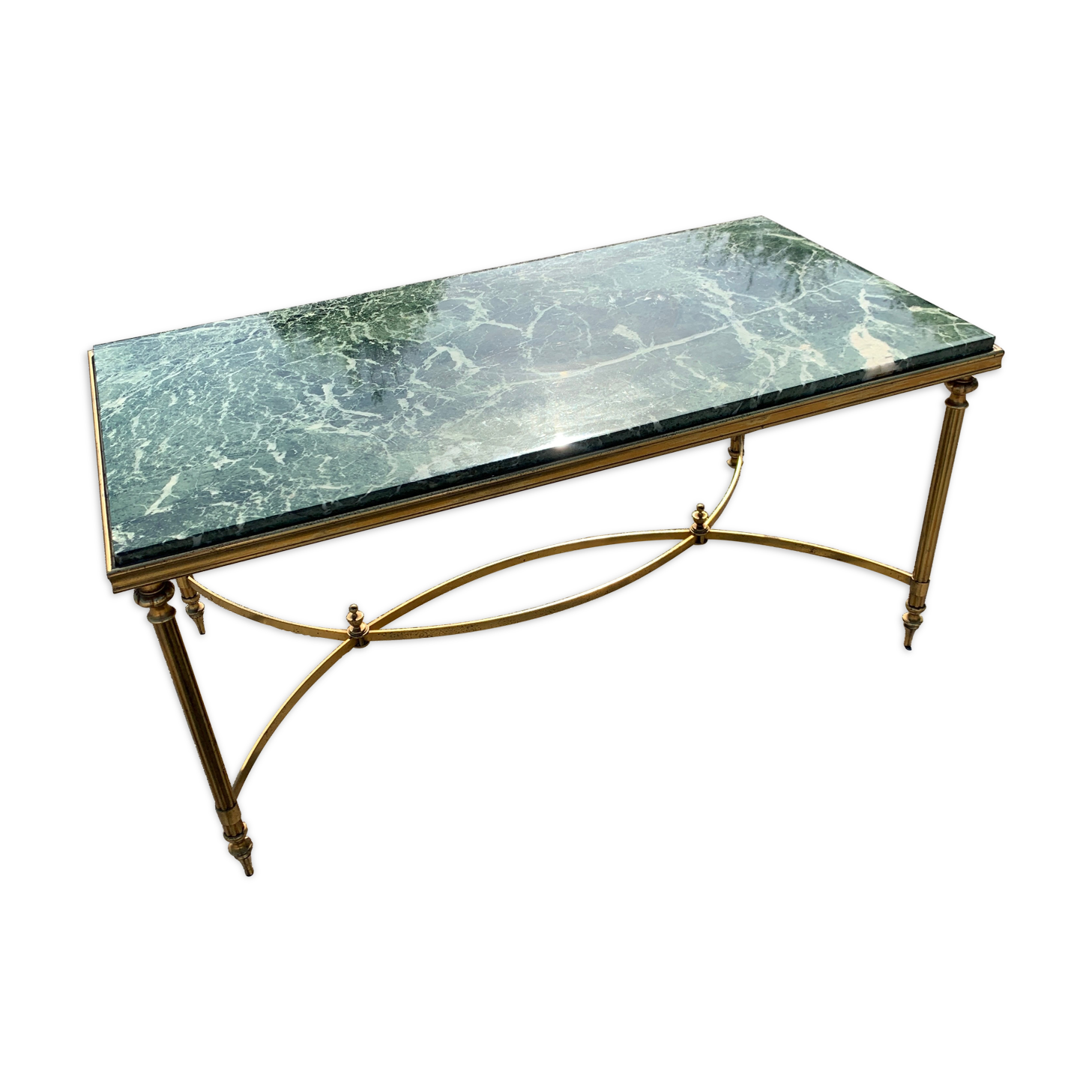 Table basse néoclassique laiton doré et marbre vert
