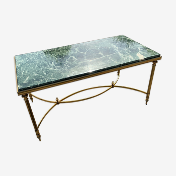 Neoclassical coffee table gilded brass and green marble