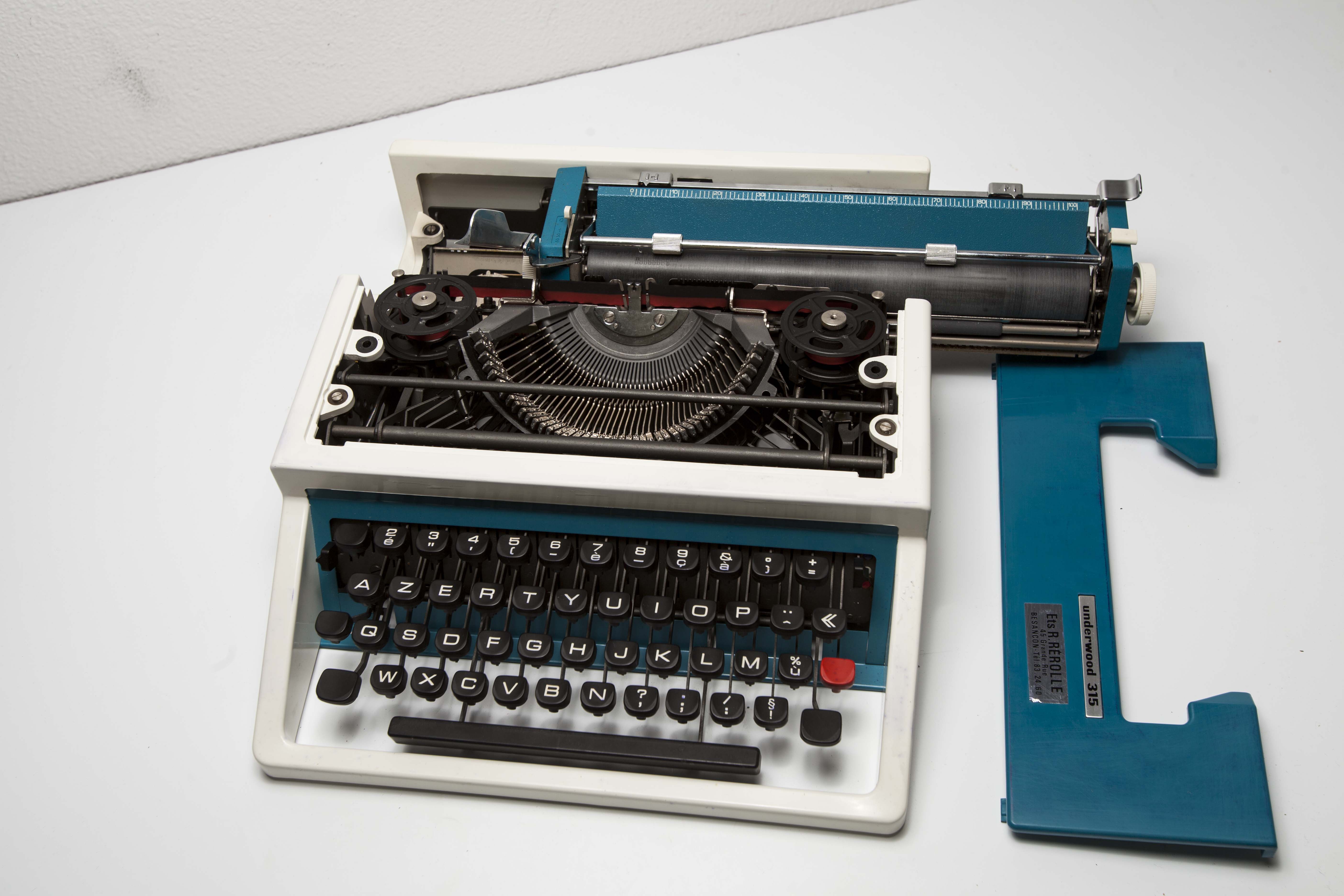 Blue Underwood 315 portable typewriter