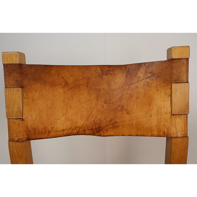 Chaise vintage Maison Regain en orme et cuir 1970
