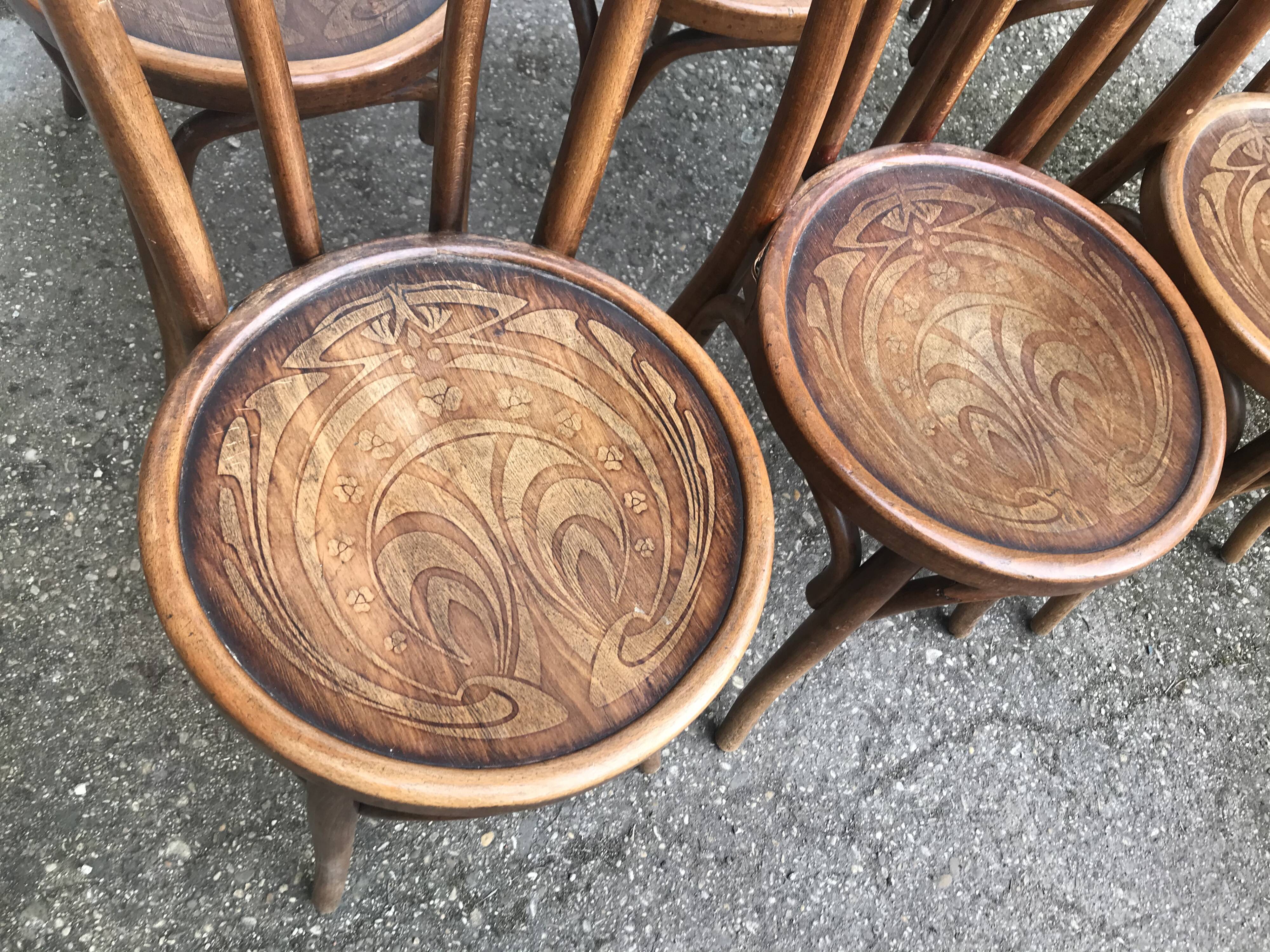 Suite of 8 Viennese bistro chairs "W.Baumann"