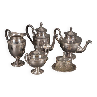 Service à café et thé en métal argenté Eberle style Empire 5 pièces 1900