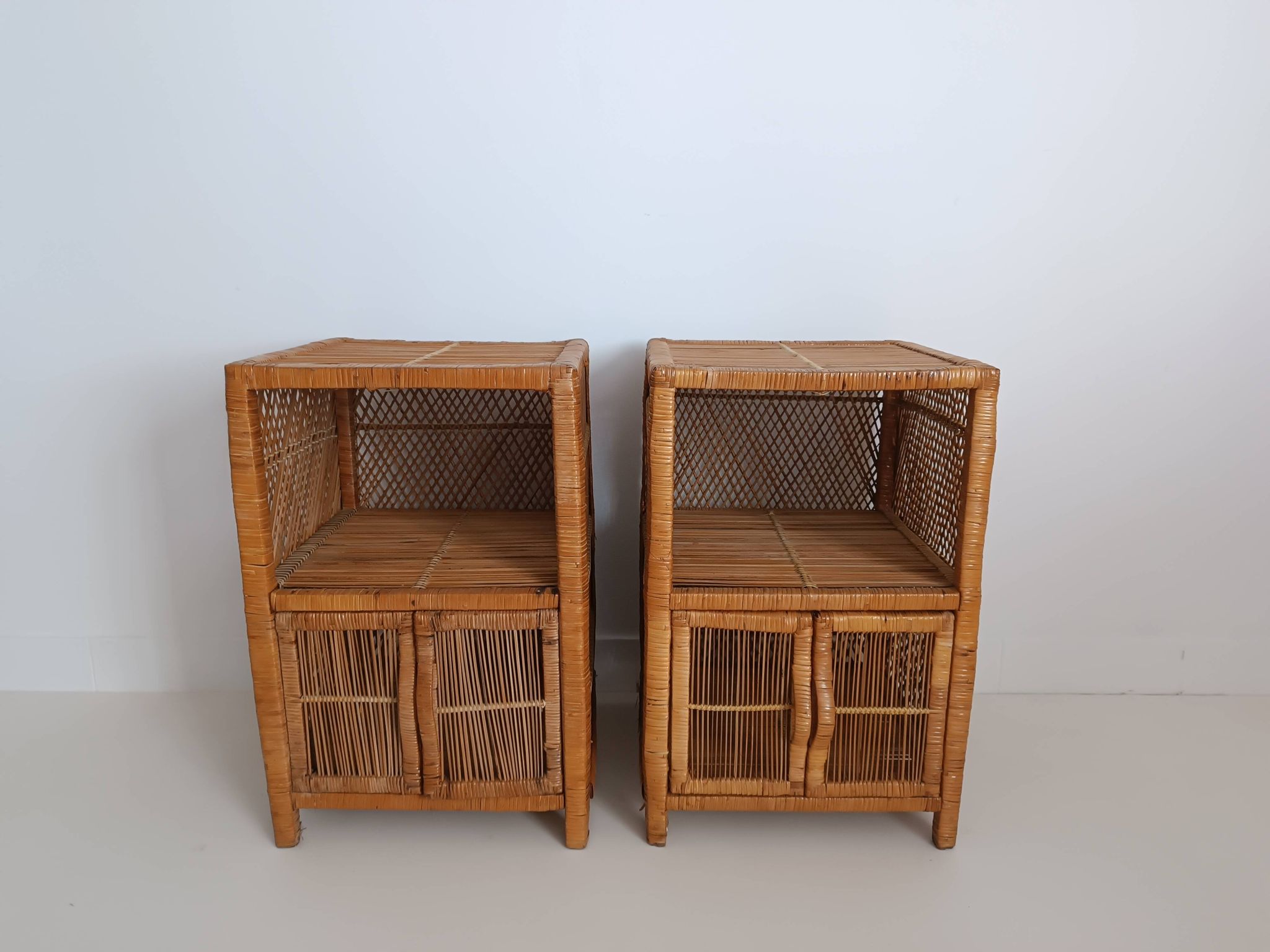 Pair of vintage rattan bedside tables