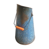 Seau à charbon en tôle émaillée bleu ancien